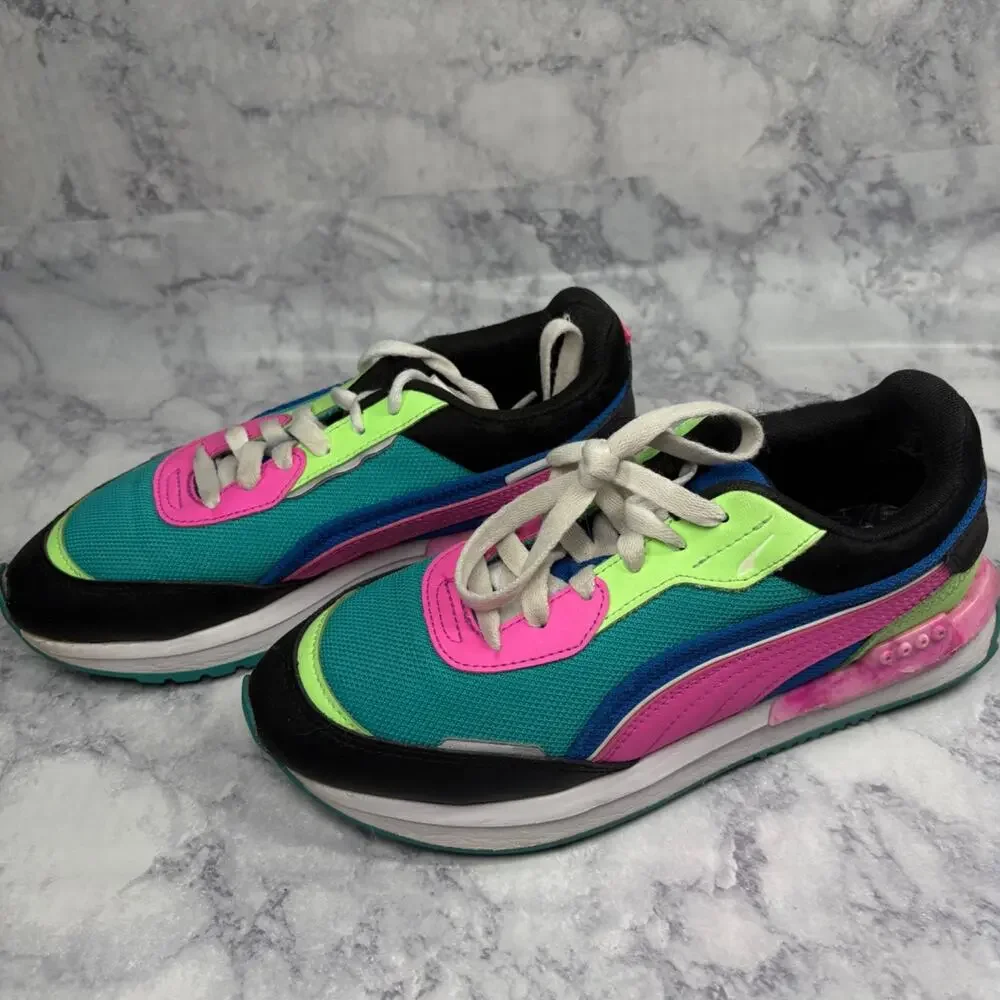 Puma City Rider Bright Color Comfort Tennis Sport Play Shoes Womens Sz 7 Neon